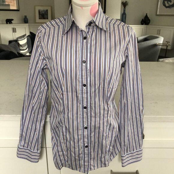 Etro Button Down Striped Italian Made Shirt Blue Wht Gold Sz 8/44 no fabric tag - Picture 8 of 8